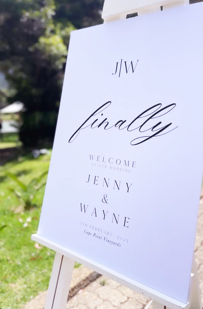 Jenny & Wayne welcome sign