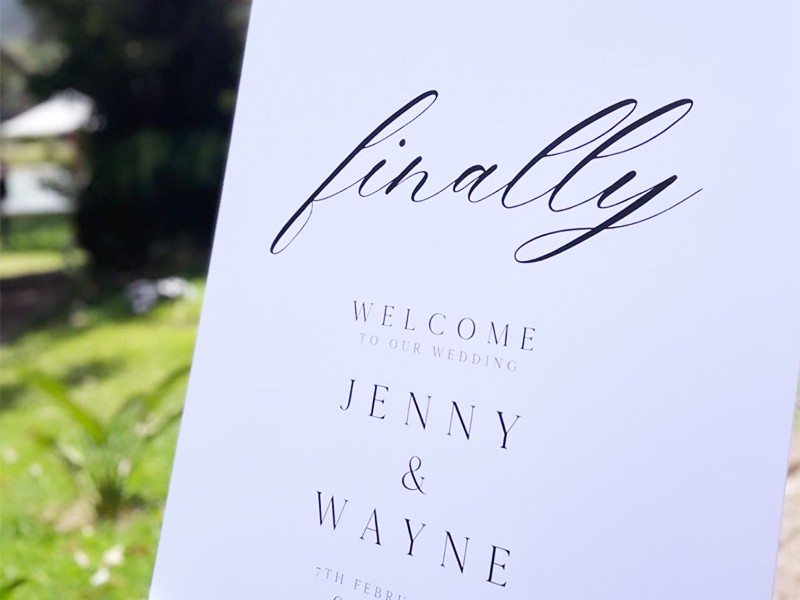 Jenny & Wayne welcome sign