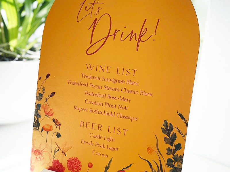 Jenny and Rob bar menu