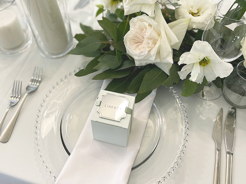 Jenny and Wayne acrylic gift box tag place cards