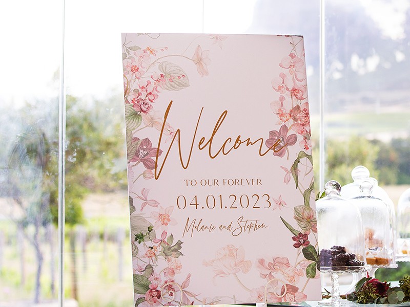 Mel and Steve welcome sign