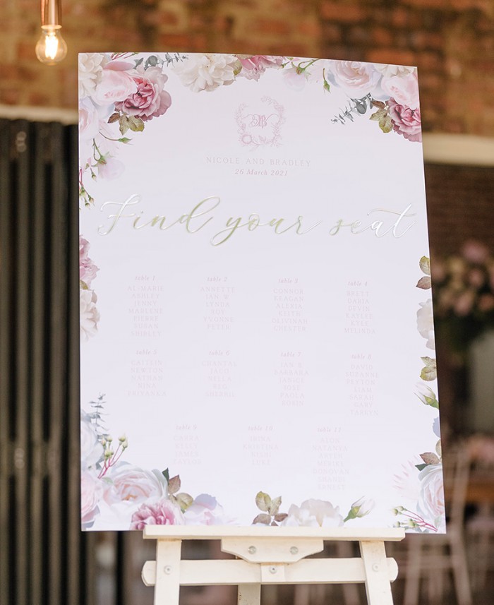 Nicole and Bradley wedding seating plan