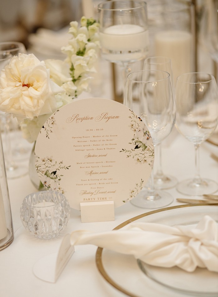 Nosipho and Amo wedding menus