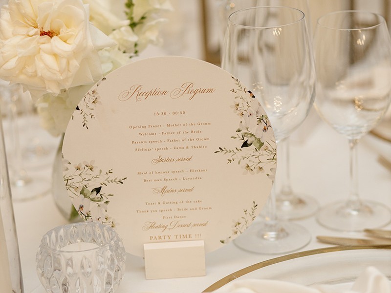 Nosipho and Amo wedding menus