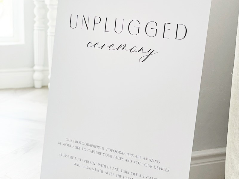 Sarah & Shane - NW - Unplugged ceremony sign