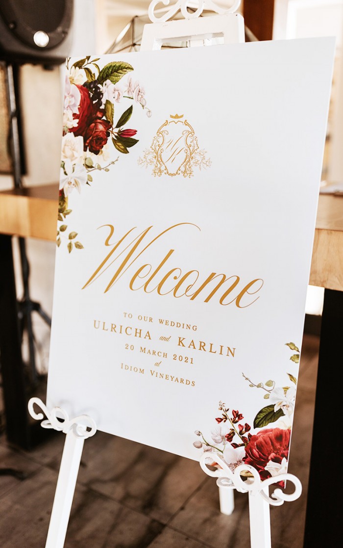 Ulricha and Karlin wedding welcome board