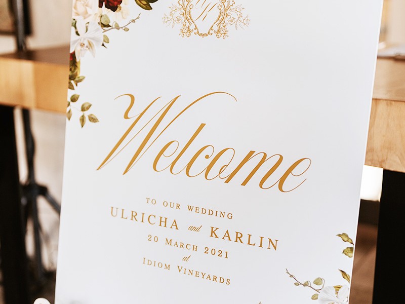 Ulricha and Karlin wedding welcome board