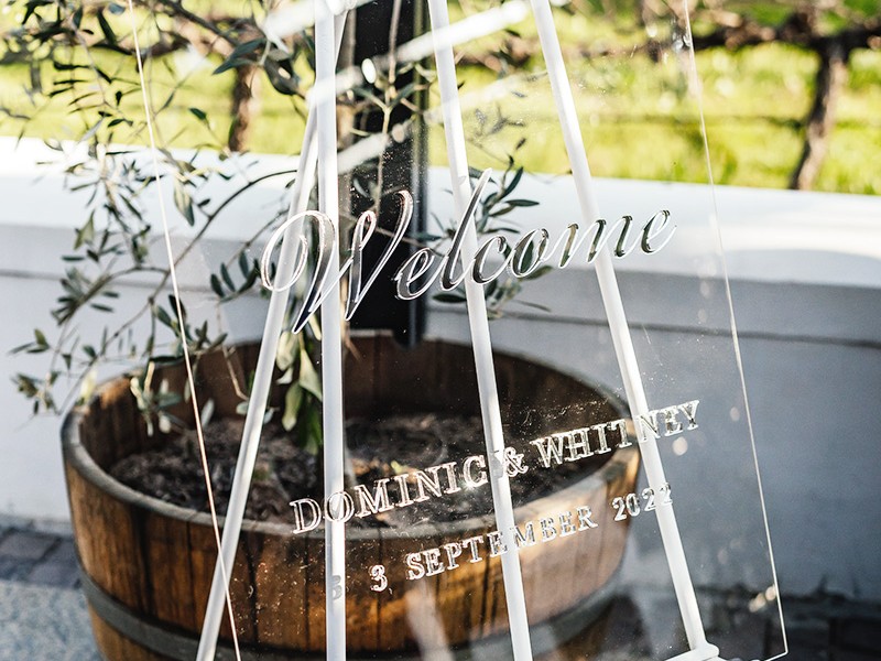 Whitney & Dominic acrylic welcome sign