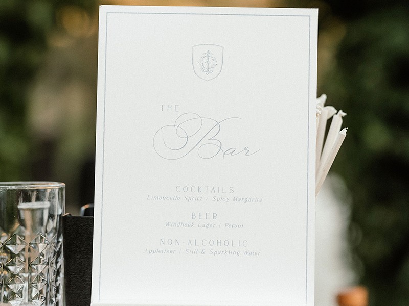 Chelsea and Joe bar menu