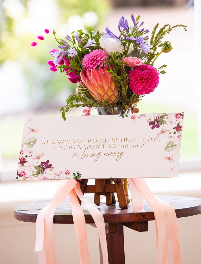 Mel and Steve Loving memory wedding signage