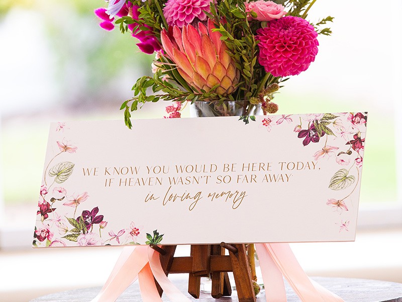 Mel and Steve Loving memory wedding signage