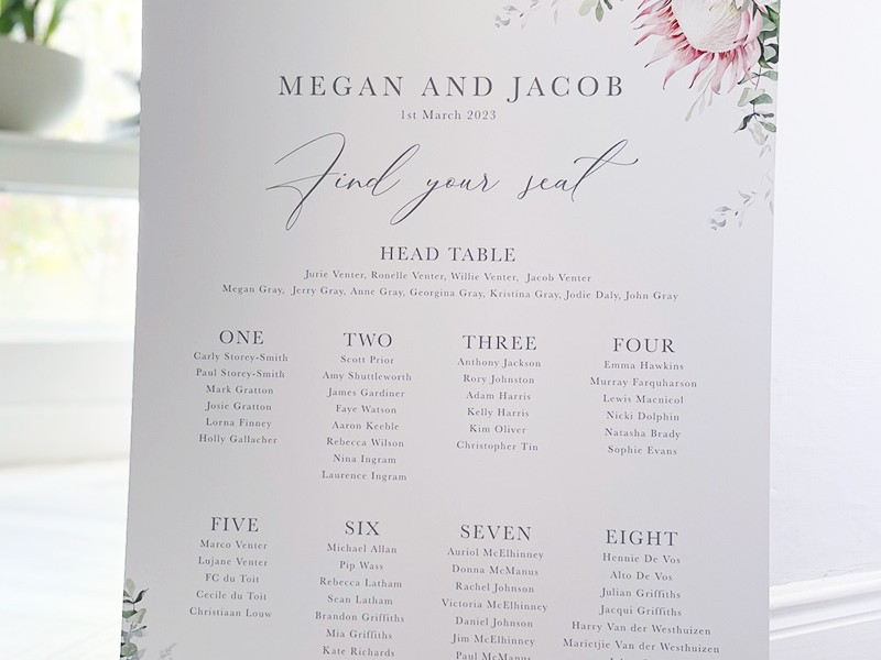 Megan and Jacob wedding seating plan
