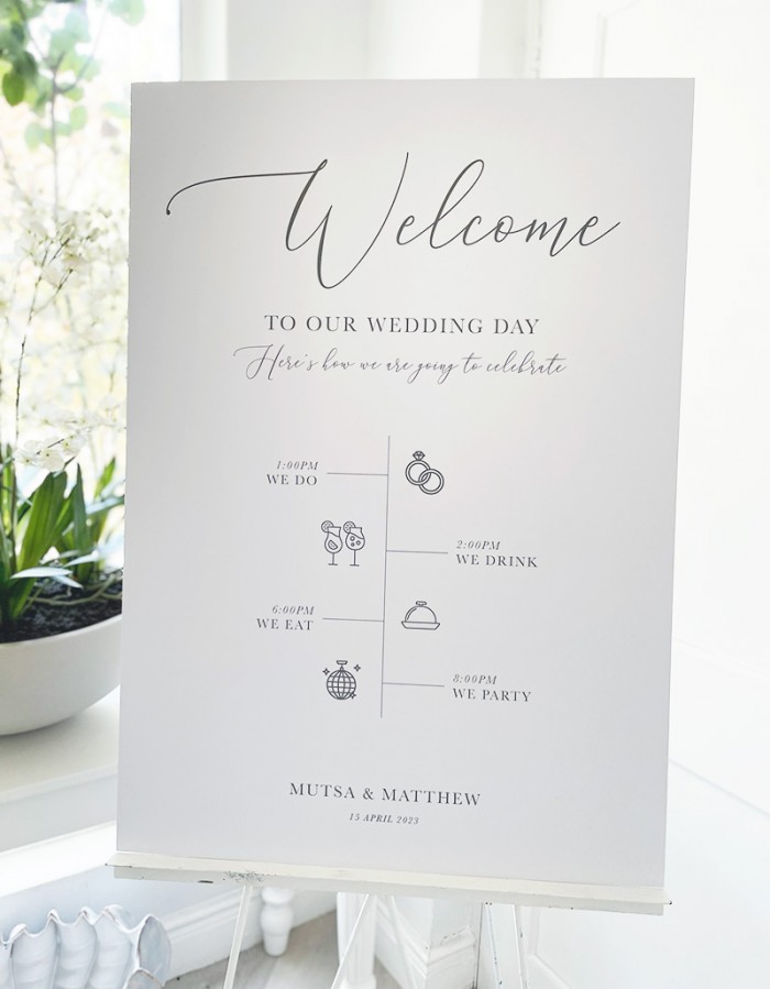 Mutsa and Matthew wedding welcome sign