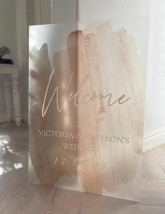 Victoria and Byrons acrylic welcome sign board