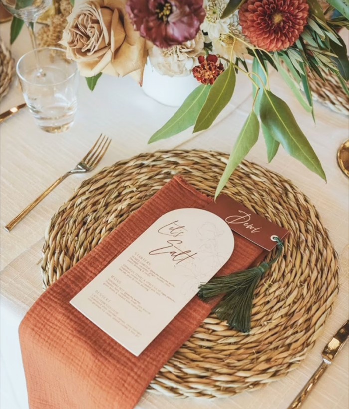 Arched menu with tassel tag