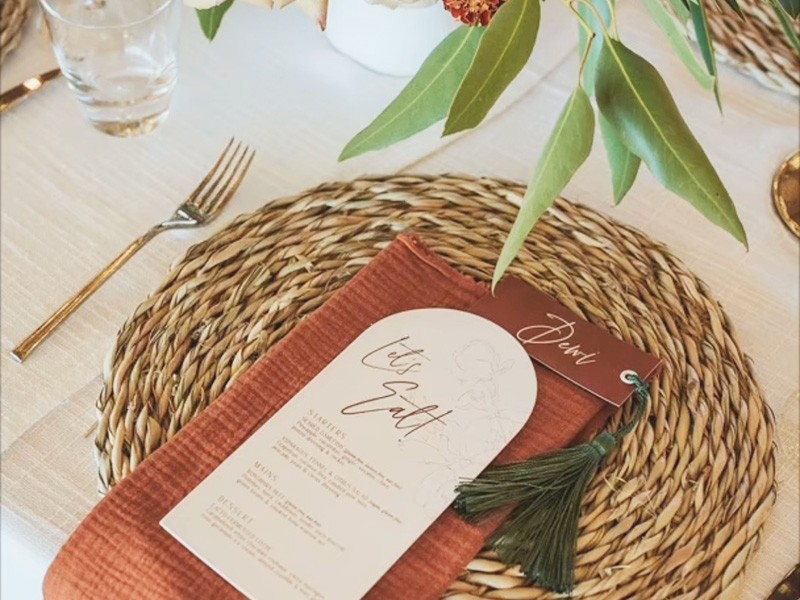 Arched menu with tassel tag