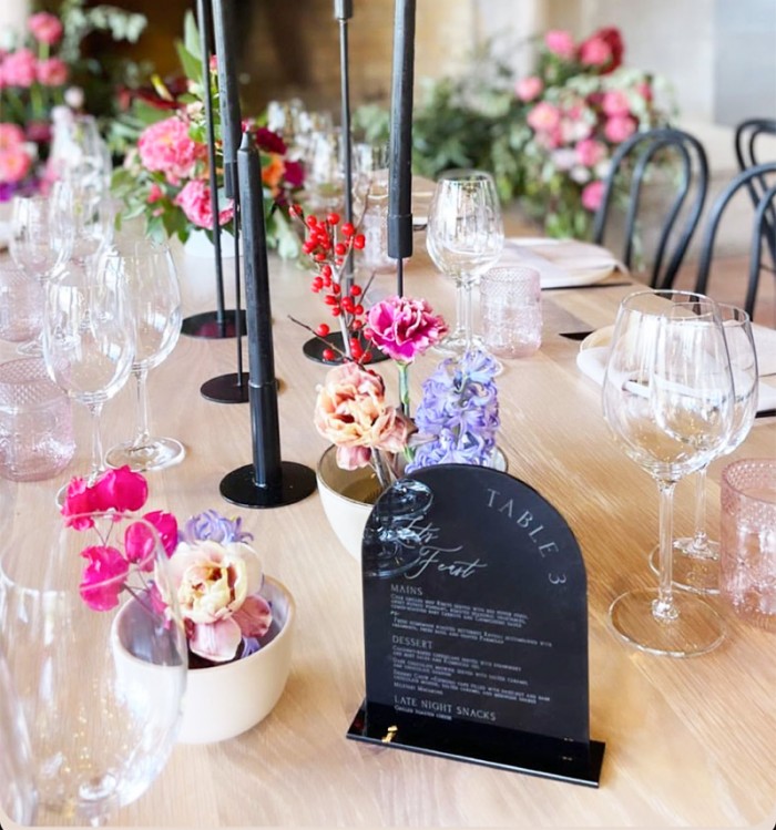 Black modern arched acrylic table menu