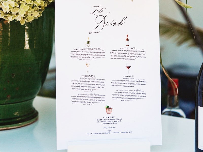 Charlotte & Harry bar menu