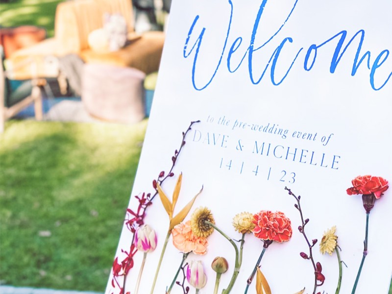 Michelle and David welcome sign