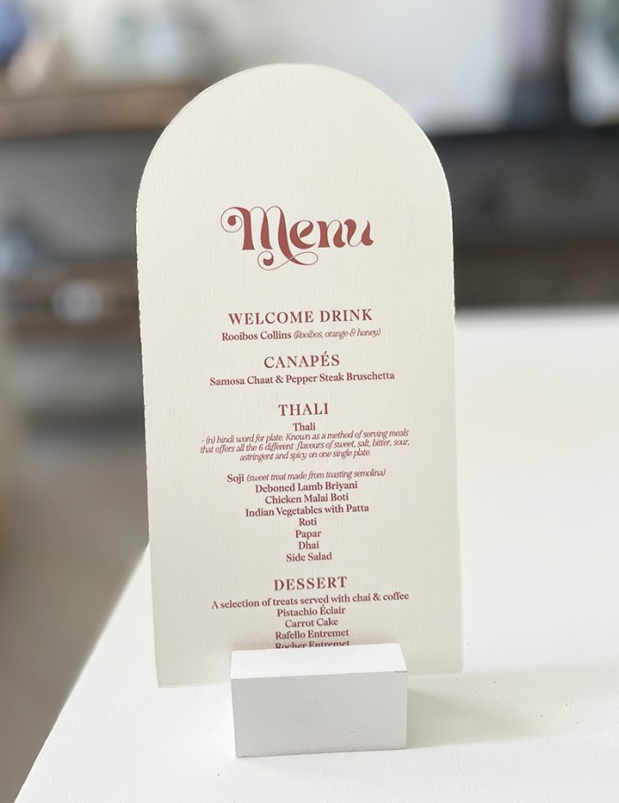 Modern arched table menu card