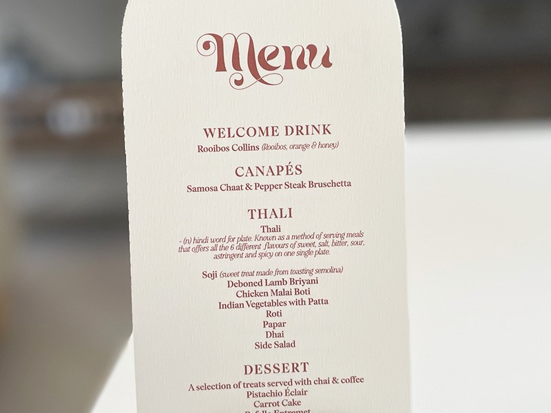 Modern arched table menu card