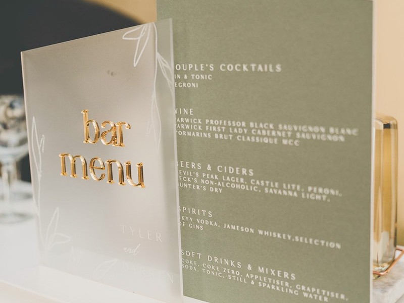 Tyler and Darrens bar menu