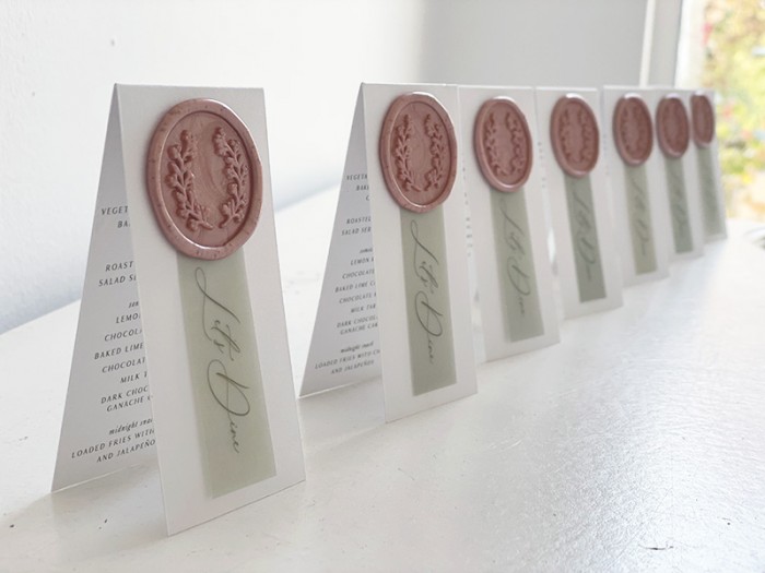 Wax seal tented place carc menus