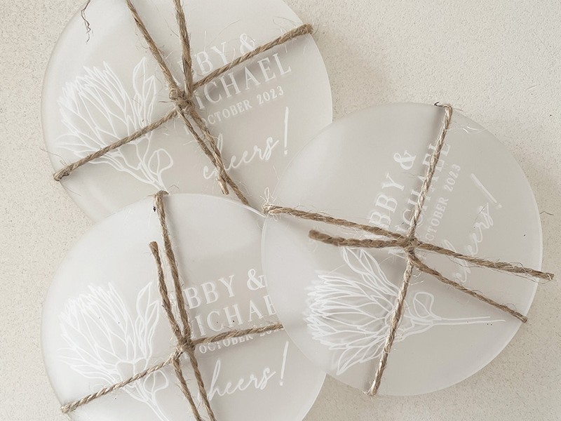 Abby and Michael acrylic coaster gift