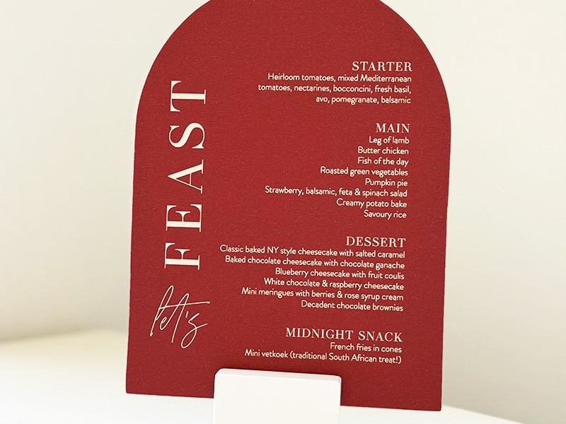 Bianca and Daniel wedding table menus