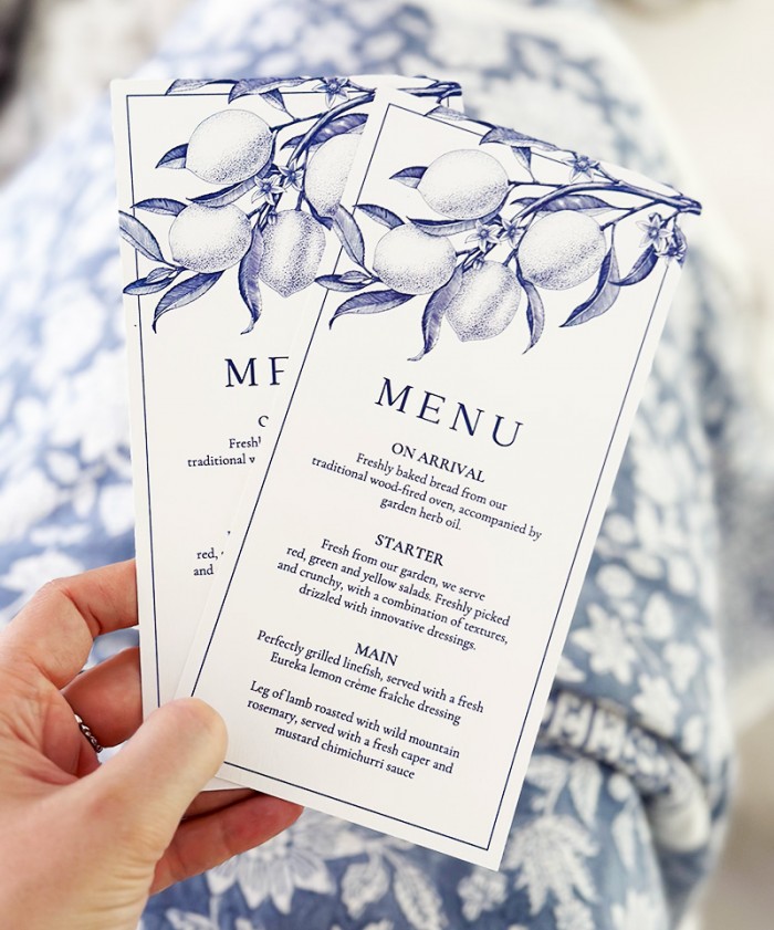 Cailtin and Gerard menu card