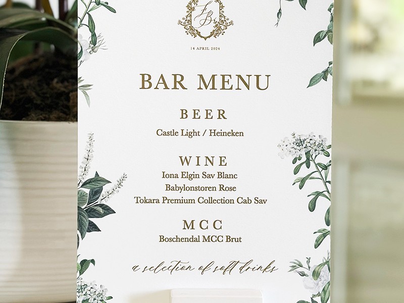 Frances and Bradley bar menu