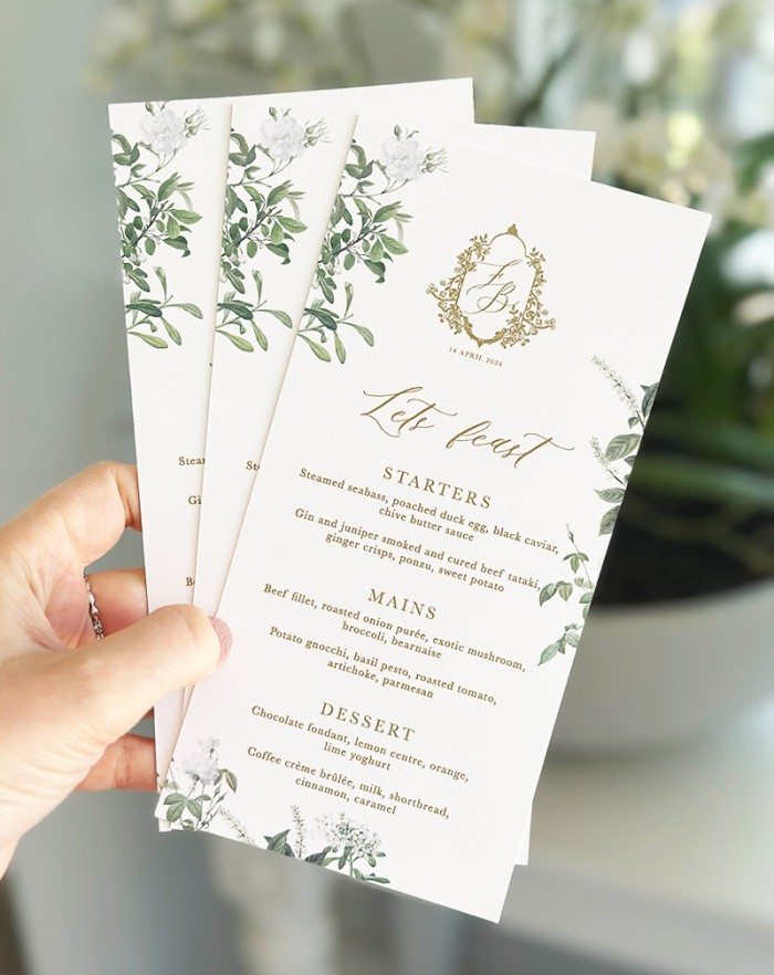 Frances and Bradley menu cards