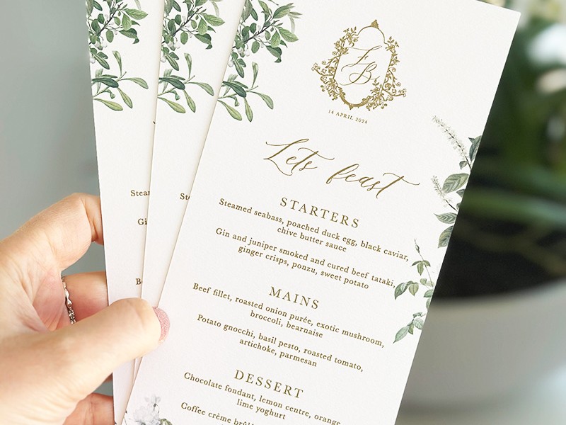 Frances and Bradley menu cards