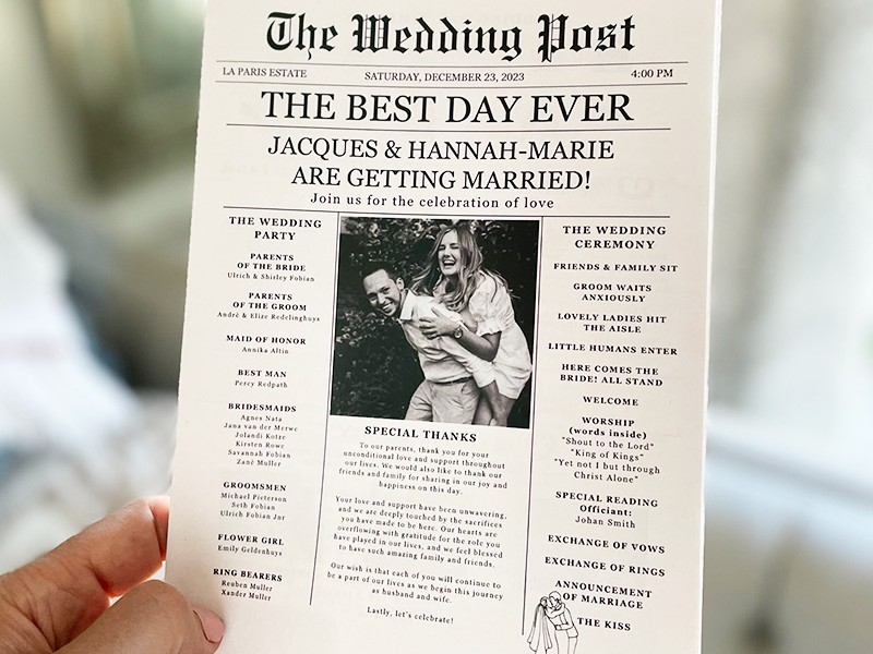 Hannah and Jacques newspaper