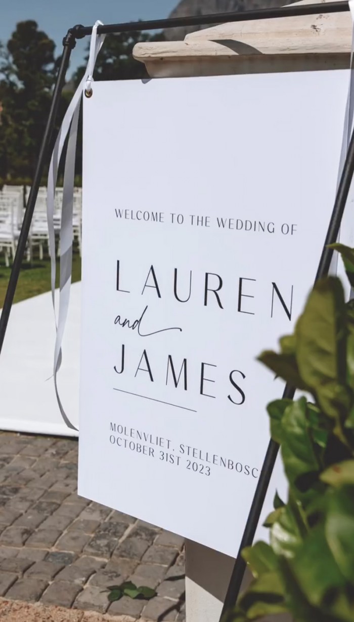 Lauren and James welcome sign