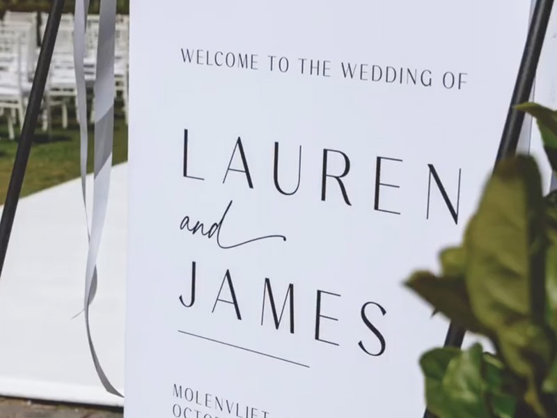Lauren and James welcome sign