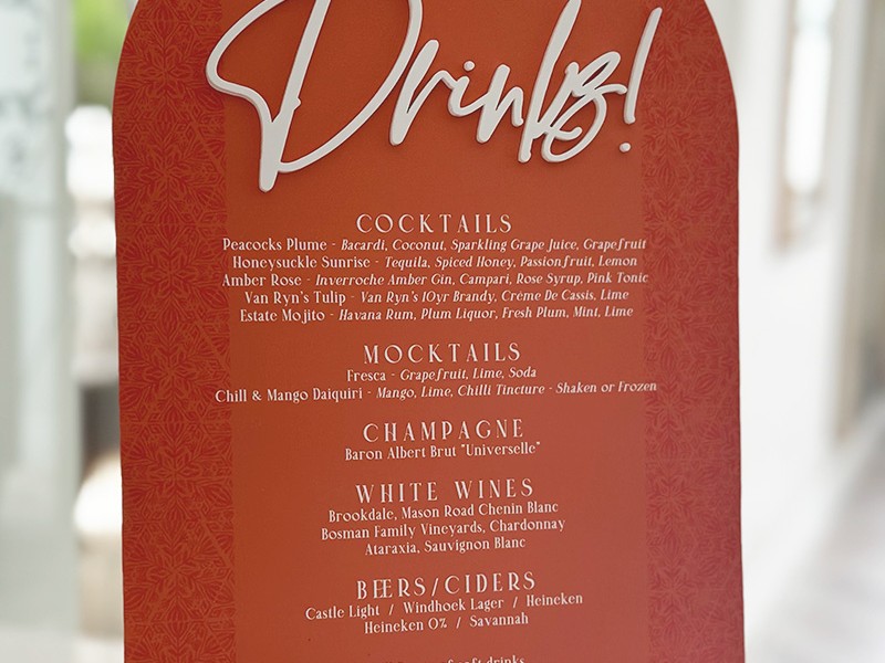 Lebi and Kwame drinks menu