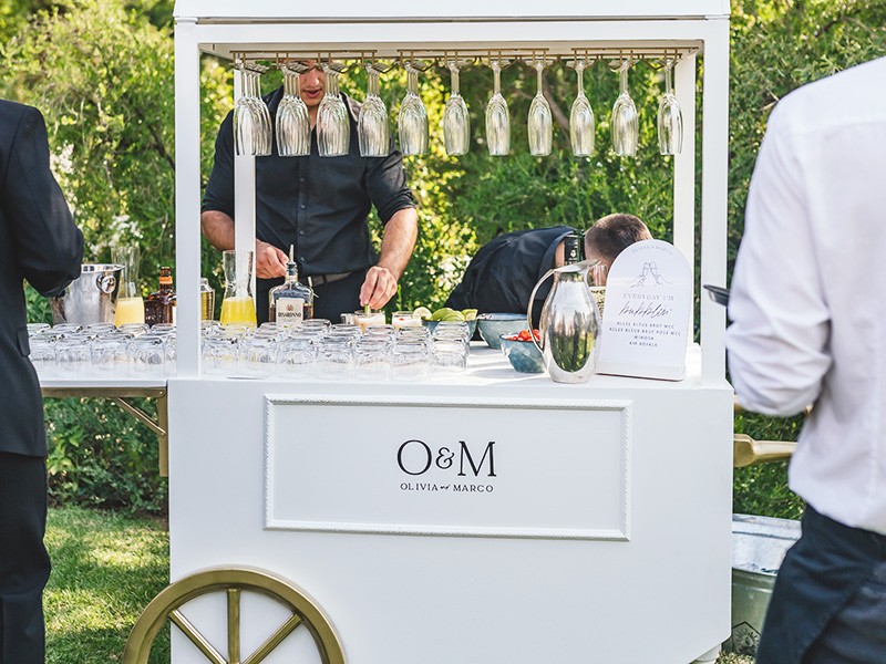 Olivia and Marco bar cart signage