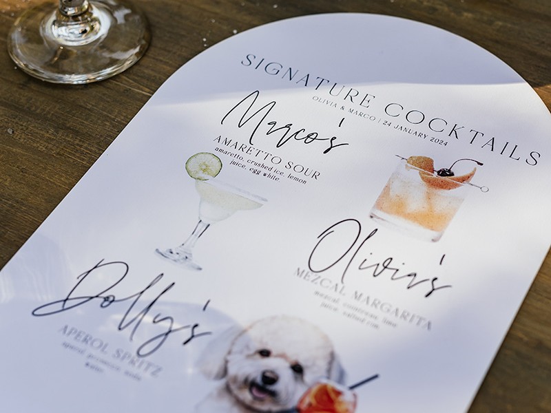 Olivia and Marco signature cocktail sign