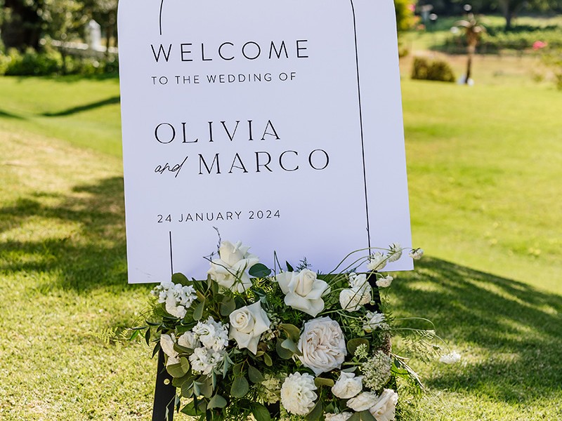 Olivia and Marco welcome sign