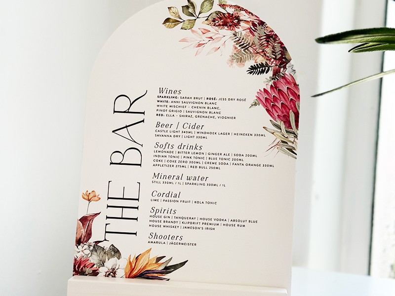 Stephanie and Christian bar menu