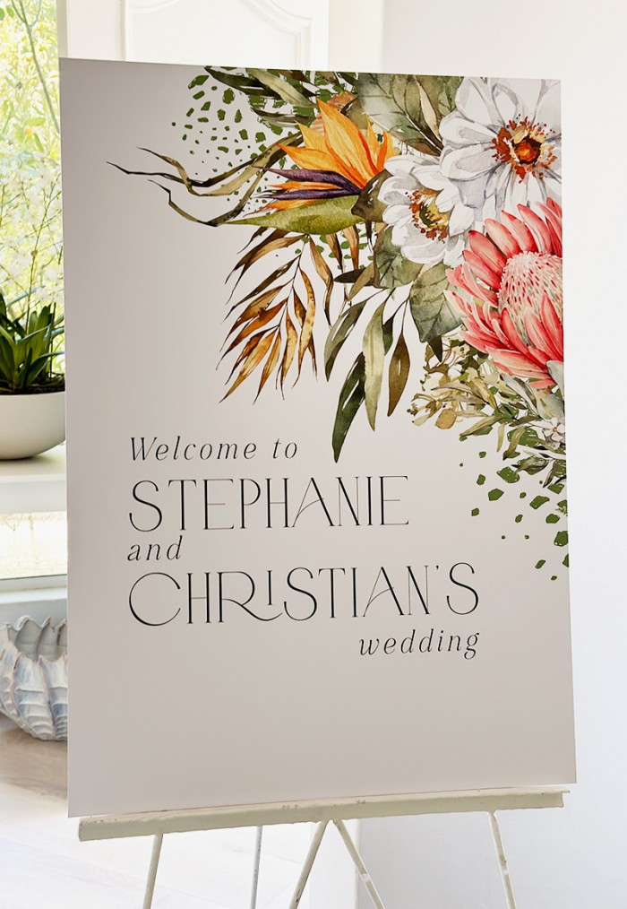 Stephanie and Christian welcome sign