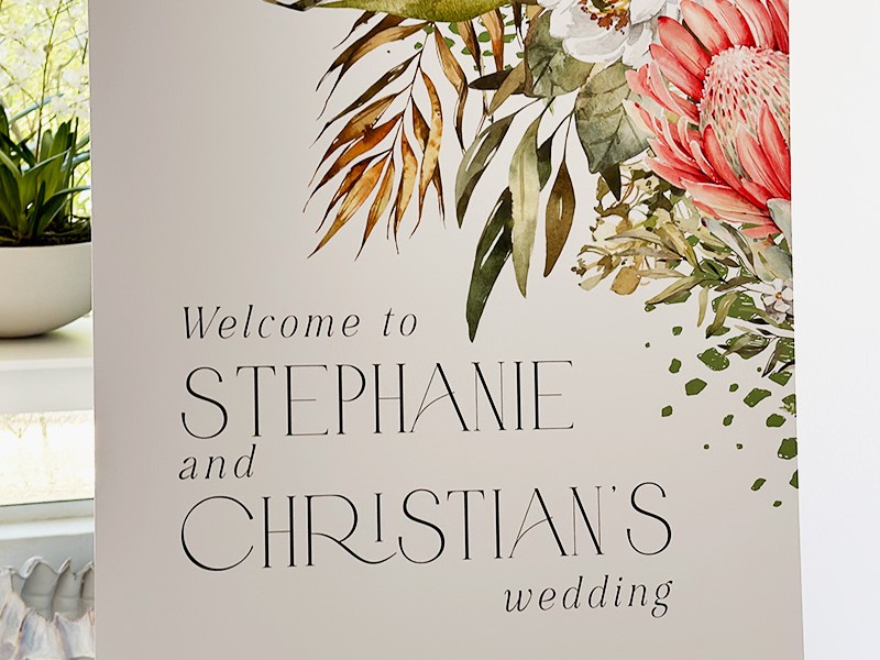 Stephanie and Christian welcome sign
