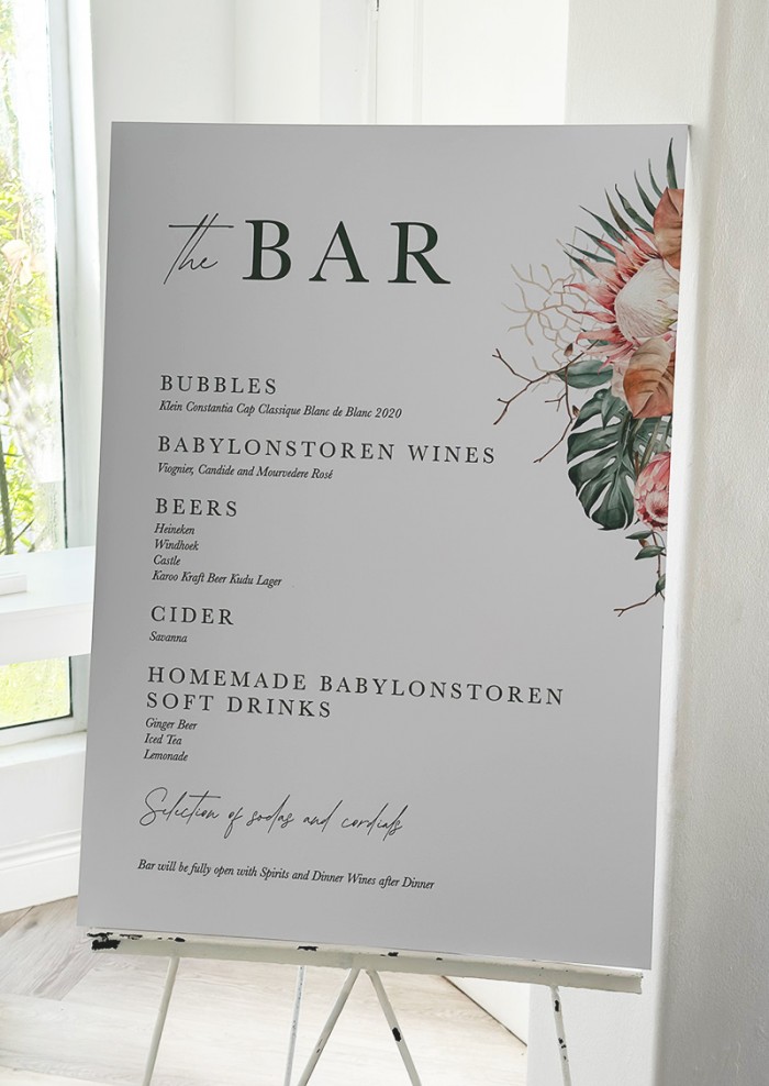 Trusha and Phillip bar menu sign board