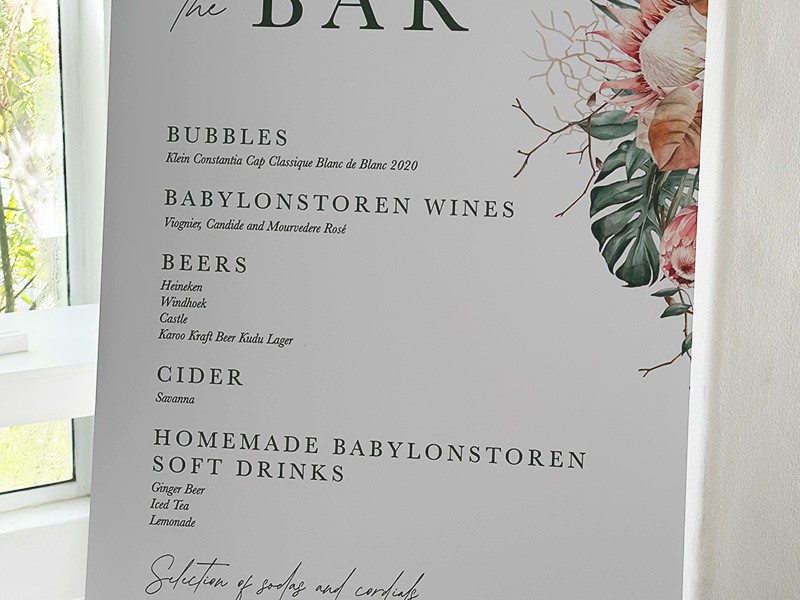 Trusha and Phillip bar menu sign board