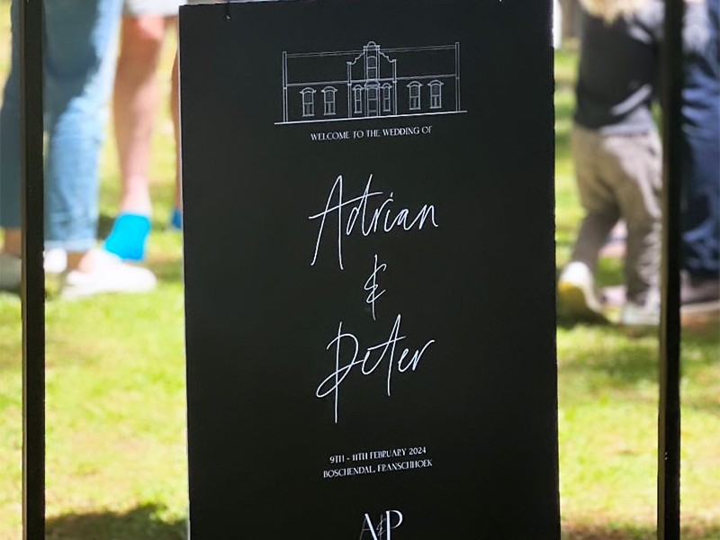 Adrian and Peter welcome sign