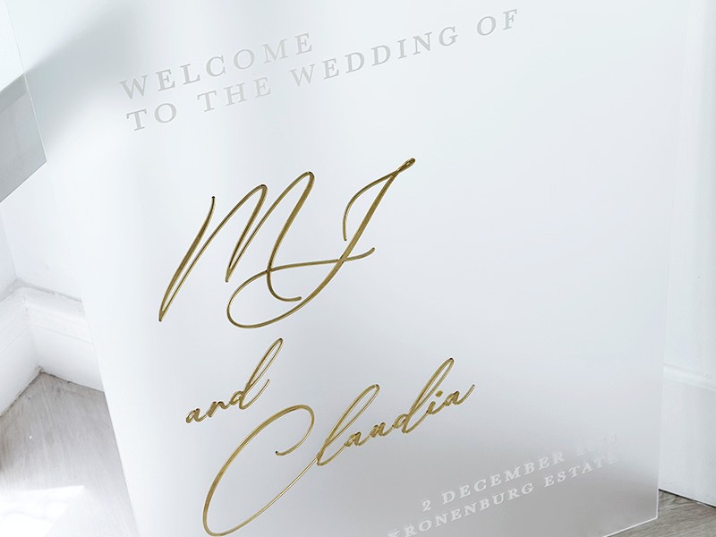 Claudia and MJ acrylic welcome sign