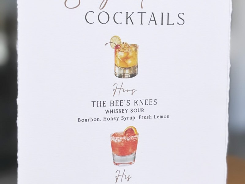 Jenna and Adam signature drinks menu