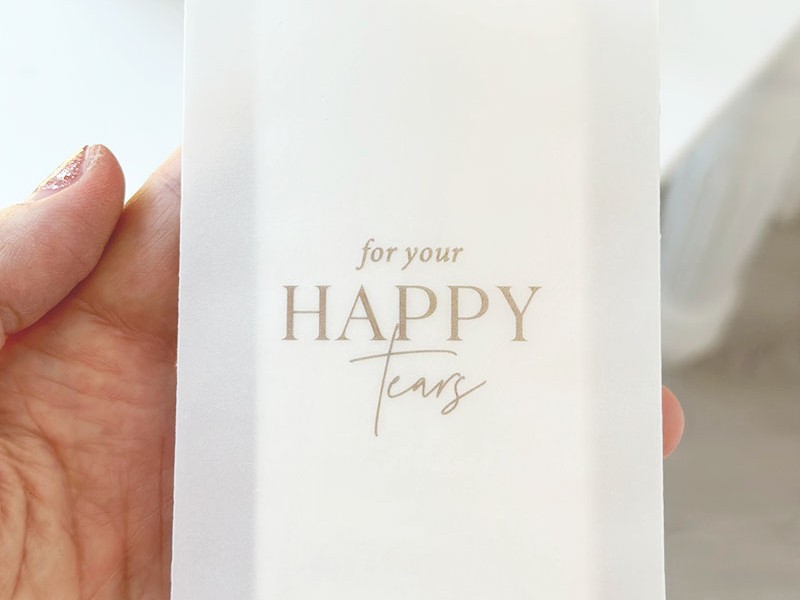 Kristina and Jonathan happy tears tissue pack