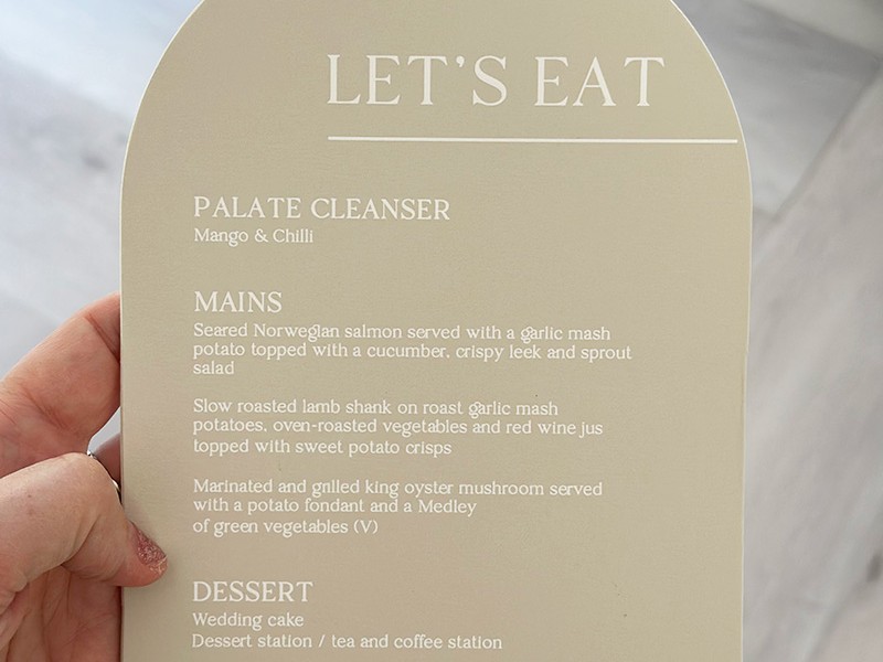 Kristina and Jonathan wedding menu